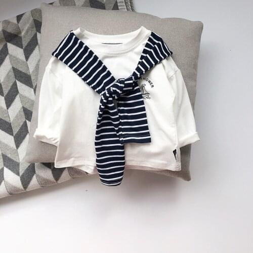 Childrens Autumn Clothing 2021 Childrens Fake Two-piece Top Tees Boy Long Sleeve T-shirt Baby Clothes Toddler Casual T Shirt