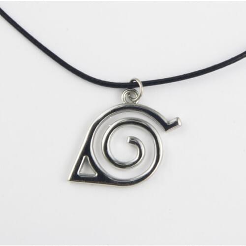 Naruto Anime Gray Metal Symbol Leather Drawstring Necklace One Piece