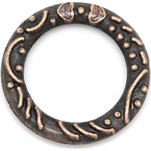 Zinc metal alloy Closed Soldered Jump Rings Round Antique Copper Stripe Pattern 14mm( 4/8") Dia, 15 PCs new