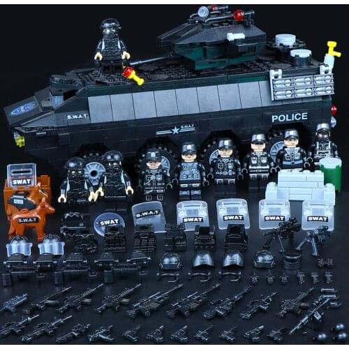 Military City police car series Lego building blocks helicopter boy educational toy car boy