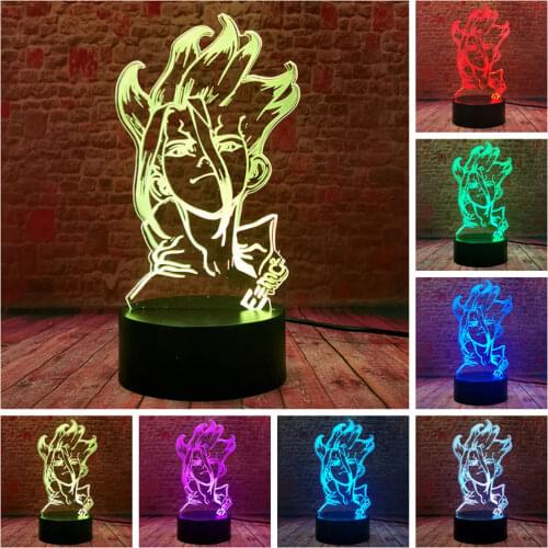 Cool 3D Illusion LED Table Nightlight Colorful Change Lamp Flash Dr STONE Anime Figure Model Toys for kids