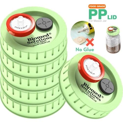 6pcs Liquid Culture Lids - Autoclavable Rejular Mouth Jar Lids with Heavy Duty Injection Port for Mushroom Cultivation