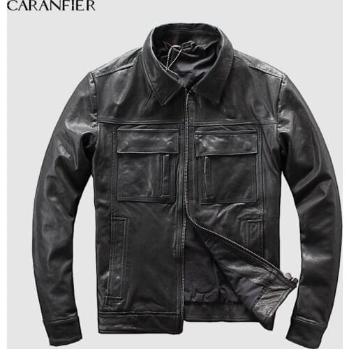 CARANFEIR DHL Free Shipping Mens Genuine Leather Jacket New Style Clothes Motor Biker 100% Cowhide Genuine Leather Jackets S-5XL
