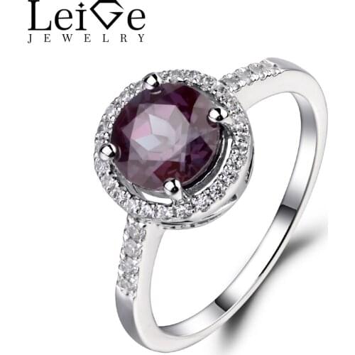 Leige Jewelry Lab Alexandrite Wedding Engagement Ring Halo Ring 925 Sterling Silver Fine Jewelry Round Cut Gemstone