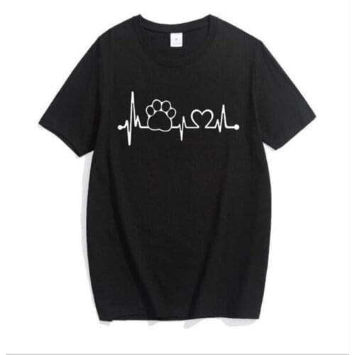 Paw Heartbeat Lifeline Dog Cat Women T Shirt Cotton Casual Funny T Shirt For Lady Girl Top Tee Hipster Black Color