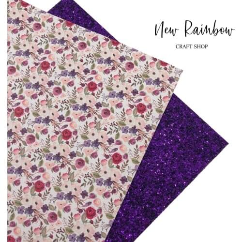New Rainbow A4 Sheets DIY Synthetic Leatherette Purple Chunky Glitter Boho Style Flowers Perfect For Bows, Hairclips, Crafts