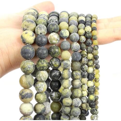 Frosted Yellow Grass Natural Stone Bead Round Loose Bead for Jewelry Making DIY Bracelet Necklace Charm Accessorie Strand 4-12MM