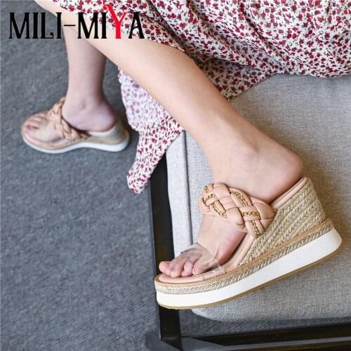 MILI-MIYA Fashion Wedges Women Microfiber Sandals Slip On Round Toe Platform Heels Dress Party Summer Shoe Plus Size 34-40