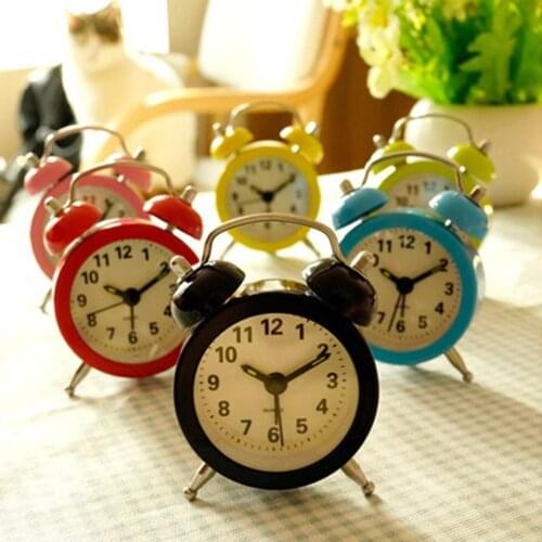 New Mini Alarm Clock Electronic Round Number Double Bell Desk Table Digital Quartz Clock Home Decoration Retro Portable Adapdesk
