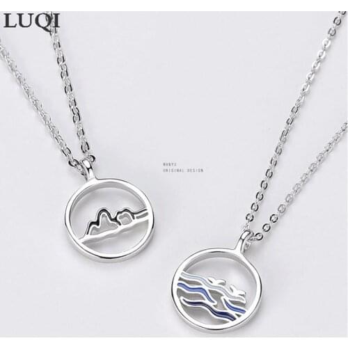 Fashion Mens and Womens S925 Silver Plated Platinum Hollow Epoxy Mountain Sea Couple Necklaces X127