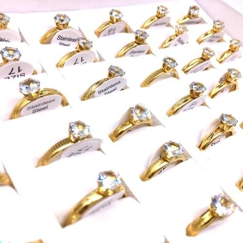 MixMax 36PCs/Lot Womens Fashion Rings Gold Plated Zircon Stone Wedding Band Engagement Party Jewelry Wholesale Lot