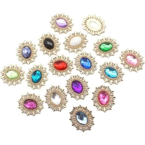New 10 Pcs/Set 28*24MM Metal Alloy Oval Mixed Acrylic Button Brooch DIY Suitable For Wedding Decoration Crafts Decoration