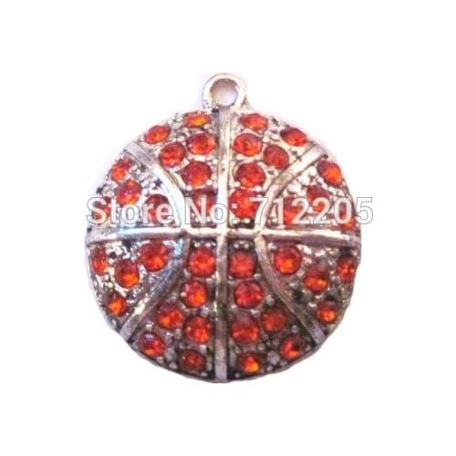 New Arrival 50pcs antique silver color Basketball Orange crystal sports Pendant(P100010)
