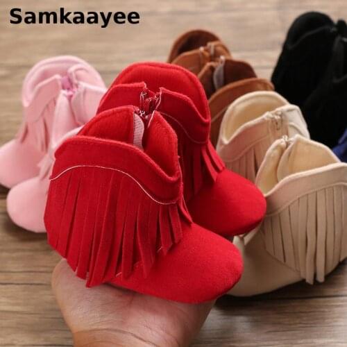 0-3y Baby First Walkers Shoes Toddler Boots Autumn Winter Kids Tassel Shoes Newborn Soft Bottom Zipper Solid Cute Footwear S20