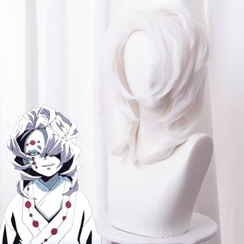 Anime Comic Demon Slayer Kimetsu no Yaiba Cosplay Wigs Rui Cosplay Wig Heat Resistant Synthetic Wig White Wigs Cosplay Accessory