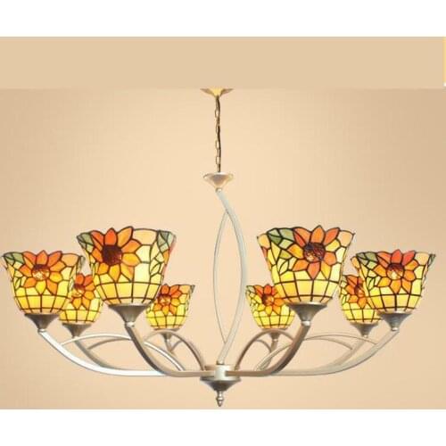 Restaurant stained Glass lampshade pendant chandeliers for living room lamp Tiffany lamp garden flower vine Ceiling Chandelier