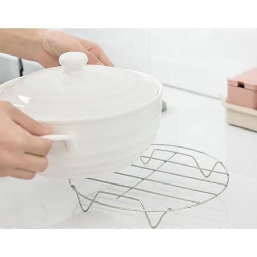 High leg cooking rack round steel steaming egg rack W cooling cookware rack oven bracket microwave rac steaming baking C3F3