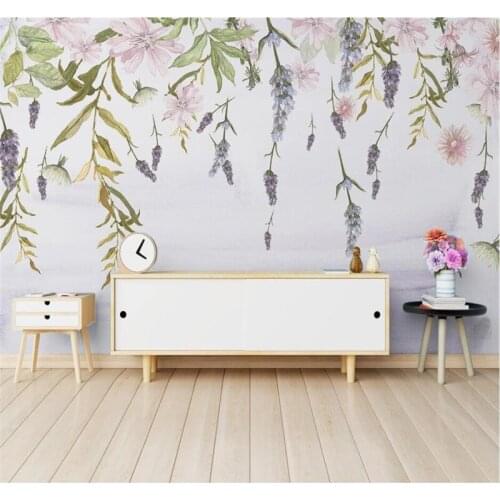 Professional custom wallpaper nordic minimalistic small fresh green leaf flower watercolor style background wall