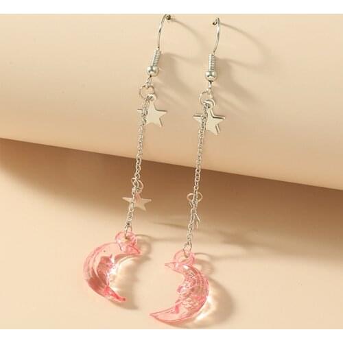 Transparent Pink Moon Star Earrings for Women Resin Vintage Sweet Charms Friendship Earrings Jewelry Aesthetics 90s Party 2021