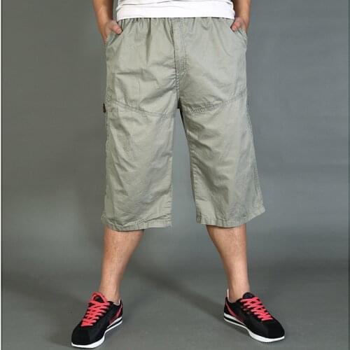 Plus Size 4XL 5XL 6XL 3/4 Pants Men Summer Baggy Cargo Cotton Calf-Length Pants Casual Trouser Male Large Loose Big Size Khaki