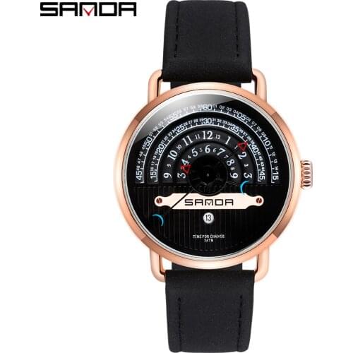 SANDA 2020 Hot Sell Waterproof Men Watch Unique Dial Leather Strap Calendar Function Quartz Wristwatch Relogio Masculino 1030