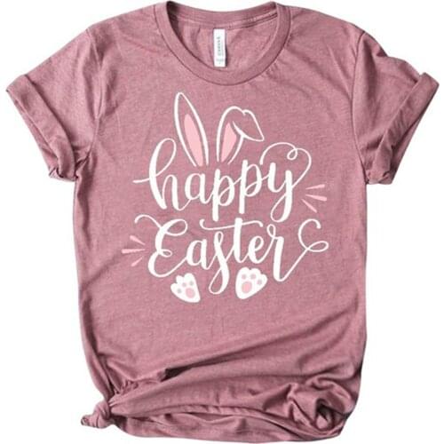 HAPPY EASTER T-shirt Easter Bunny Printed Round Neck Short Sleeves Shirts Themed QMilch Tops for Festival Unisex 8 Sizes A66