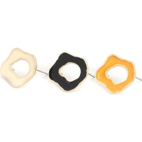 8Seasons Zinc Based Alloy Enamel Ear Post Stud Earrings Findings Irregular Matt Gold Colorful DIY Loop 22mm x 20mm, 6 PCs