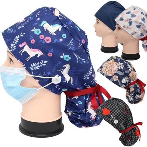 Nurse Hat Lovely Heart Animals Print Bouffant Turban Cap Working Hats Unisex Tie Back Hats Hair Covers Bonnet Cap Chapeau Femme