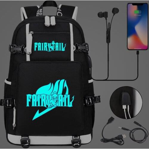 New Luminous Anime Fairy Tail USB Boys Girls Kids Book School Bags Large Capacity Teenagers Schoolbags Women Men Travel Backpack