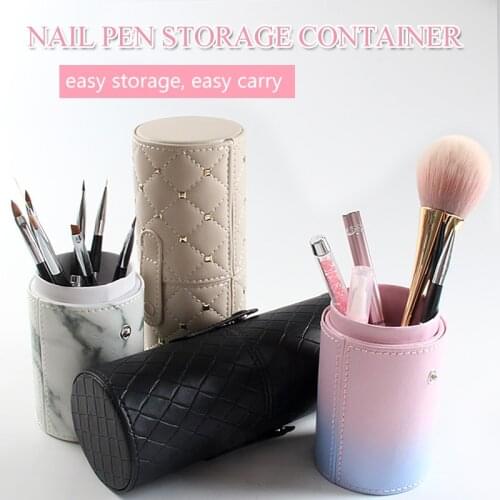 Makeup Brush Storage Tube Eyebrow Pencil Makeup Organizer Dustproof Belt Cover Marble Pattern Storage Box Nail Tools