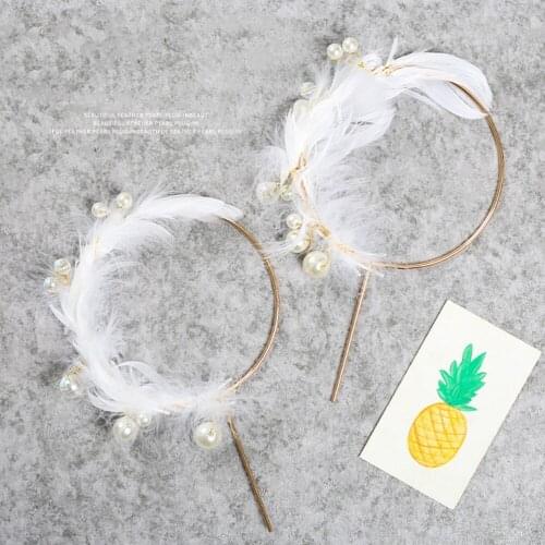 Feather Wing Cake Decoration Circle Pearl Cupcake Topper Pick for Wedding Birthday Party