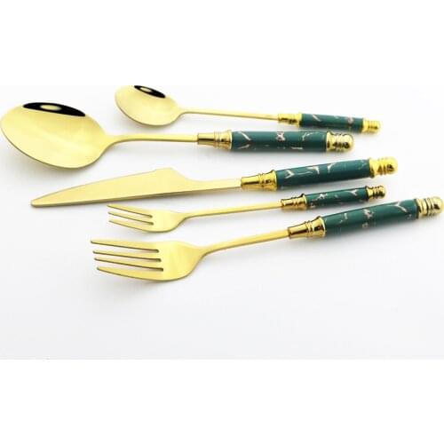 Mirror Stainless Steel Cutlery Set Ceramic Handle Dinner Dinnerware Set Gold Cake Fork Tea Spoon Knife Tableware Silverware Set