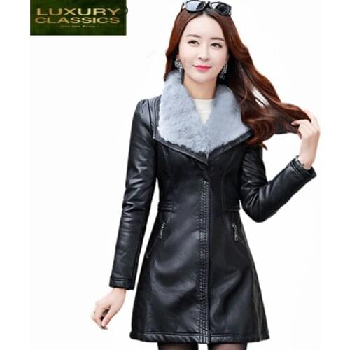 2021 Leather Jacket Women Autumn Black Biker Faux Leather Jackets Long Ladies Coats Thick Warm Winter Coat Top LWL658