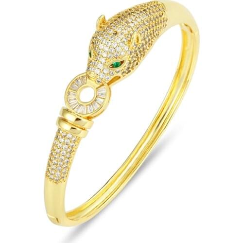 Gold Leopard Head Bracelets bangles Punk Hip Hop Jewelry Open Bracelet for Women Copper Zirconia Women’s Jewelry Bracelet