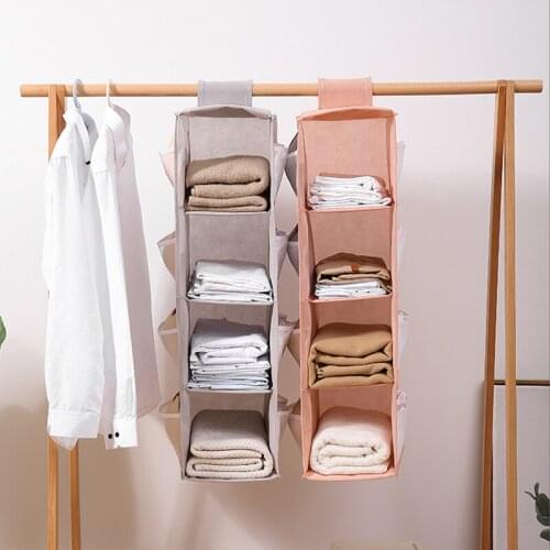 2/3/4 Layers Wardrobe Hanging Storage Bag Clothes Hangers Holder Portable Hanging Closet Organizer With Side Bags