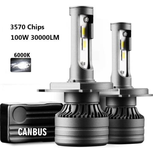 2Pcs H4 LED 30000LM 100W Car Light CANBUS H4 H7 H8 H11 H1 9005 9006 HB3 HB4 LED Headlight for Car Lamp Turbo Bulbs Auto