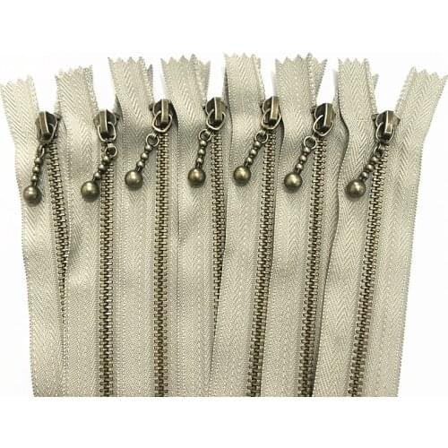 3# (20-50cm) 8-20inch 5pcs Beige Round bead modeling copper zipper metal zipper