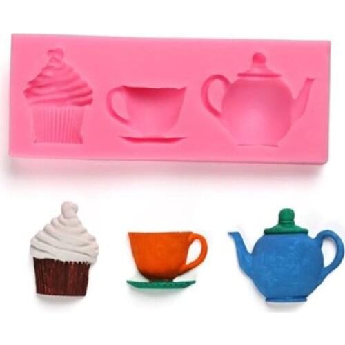 3D Teapot Cup Shape Cake Mold Silicone Fondant Cake Mold for DIY Chocolate Pastry Cake Decorating Moulds Kitchen Baking Tools
