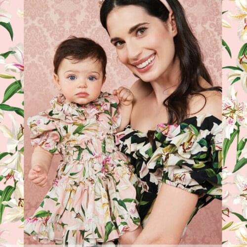 50x145cm natural 100% cotton poplin lily printed fabric parent-child clothing shirt fabric cloth for dress material