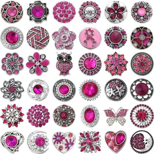 6pcs/lot New Rhinestone Rose Red Snaps Jewelry 20mm 18mm Metal Snap Button Fit DIY Metal Snap Button Bracelet Necklace