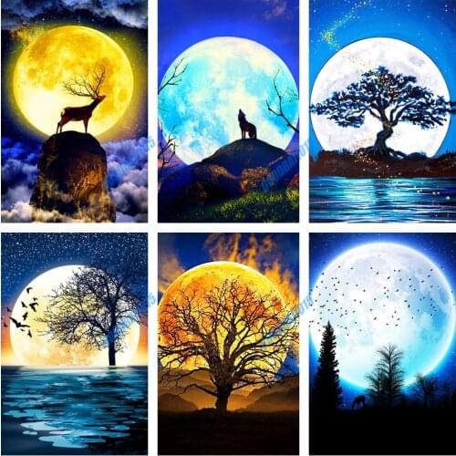New Sale DIY 5D Diamond Painting Moon Scenery Diamond Embroidery Full Cross Stitch Kits Mosaic Home Decoration Fall Decor