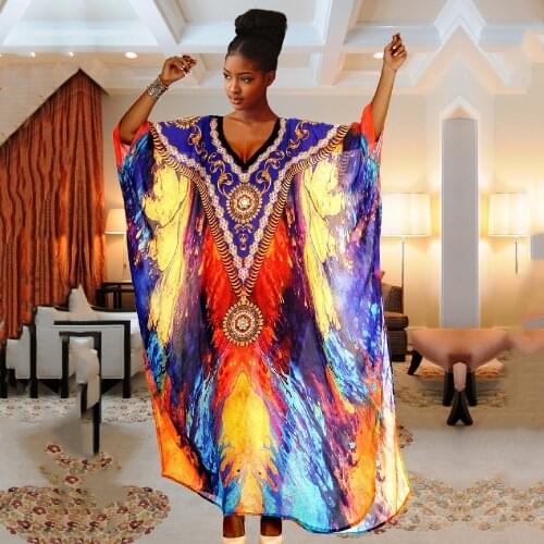Bohemian Kaftan Beach Tunic Polyester Beach Cover up Saida de Praia Swimsuit Women Bikini cover up Pareo Sarong Beachwear Q1230