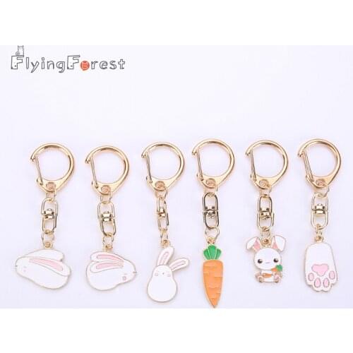 Flyingforest Cute Cartoon Rabbit Carrot Footpri Car Keychain Women And Men Accessories Boyfriend Gift Keyring DIY Pendant 2019