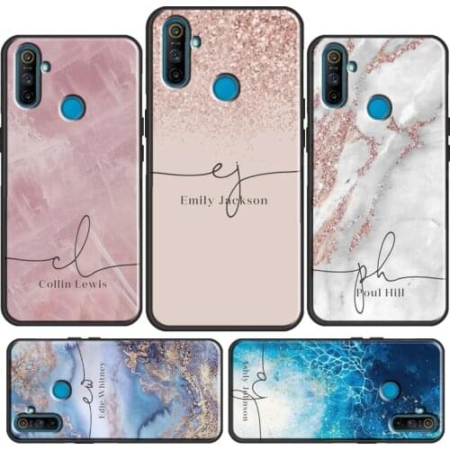 PERSONALISED marble name glitter initial Case For OnePlus 7 8 Pro Nord For Realme C3 7 6 Pro X2 X7 X50 XT OPPO Reno4 Pro Coque