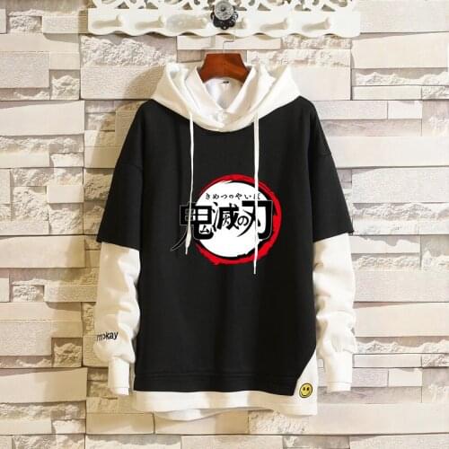 Demon Slayer Anime Tanjiro Ghost Killing Team Fake Two-piece Clothes for Men and Women Long-sleeved Hoodies & Sweatshirts