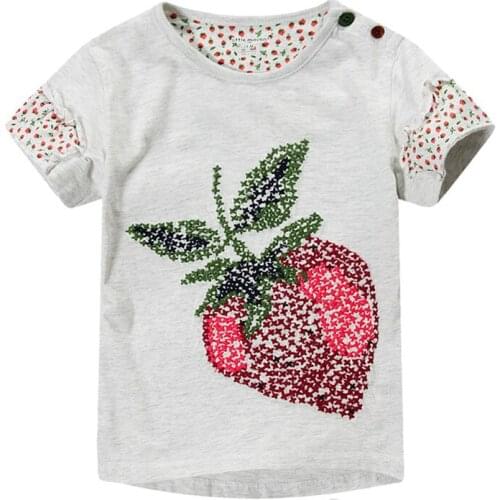 Grey Strawberry Short Sleeve T-Shirts Summer Brand Cotton Round Neck Childrens Clothes Kids Tops Tee 18mths-6yrs