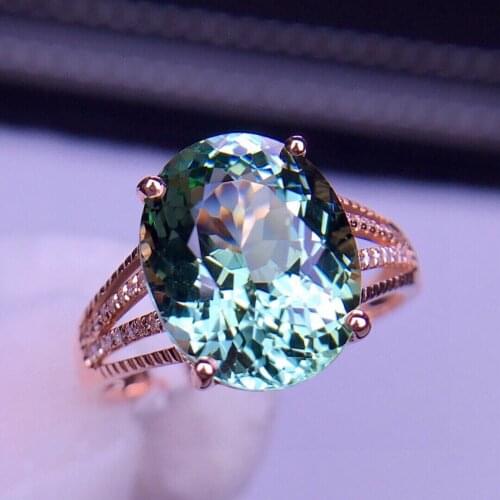 E401 Tourmaline Ring Fine Jewelry Solid 18K Gold Nature Green Tourmaline Gemstones 5.1ct Diamonds Rings for Women Fine Present