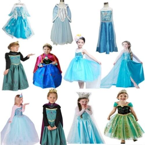 FindPitaya Lot 2 Dresses Elsa and Anna Dress Party Birthday Christmas Girls Snow Queen Cosplay Costume with accessories