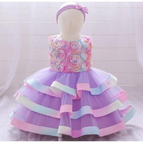 Purple Infant 1st Birthday Dress For Baby Girl Clothes Flower Dress Cake Tulle Princess Dresses Party Clothing