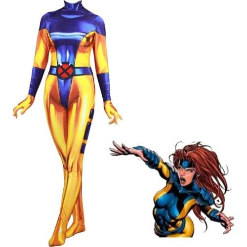 X-Men 90s Phoenix Costume Jean Grey Superhero 3D Printed Cosplay Costume Lycra Spandex Halloween Zentai Bodysuit